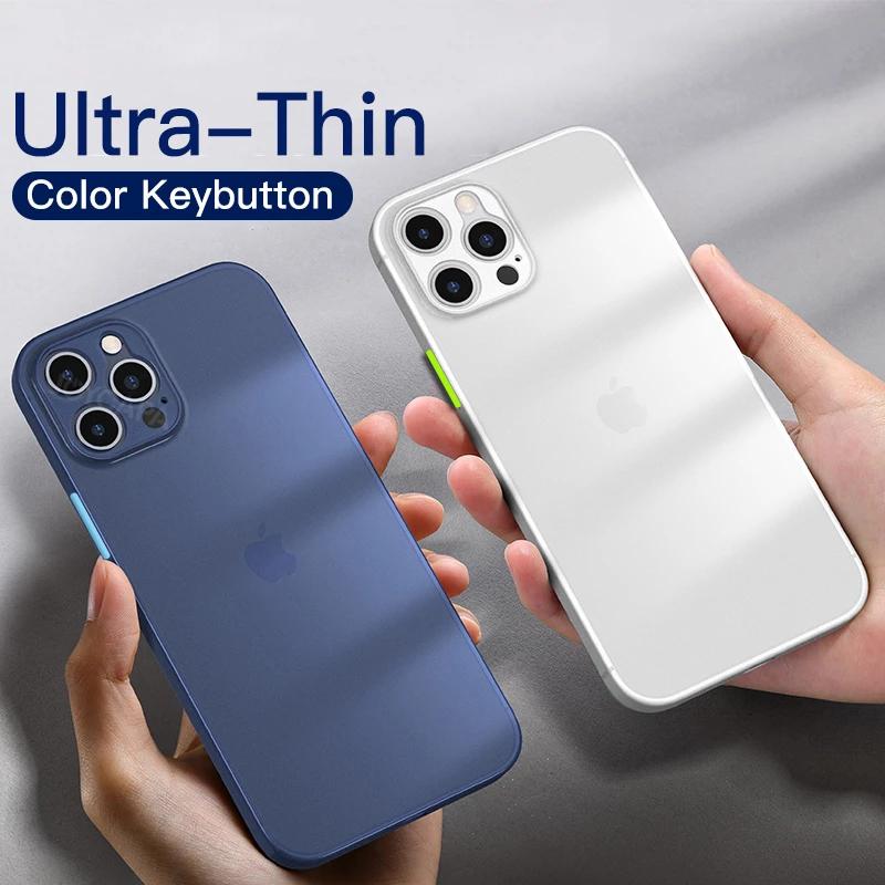 

Ультра тонкий мягкий чехол для iPhone 12Mini 13Mini 11 12 13 Pro Max X Xr Xs Матовая цветовая кнопка PP Прозрачная задняя крышка для iPhone SE 2020 7 8 Plus