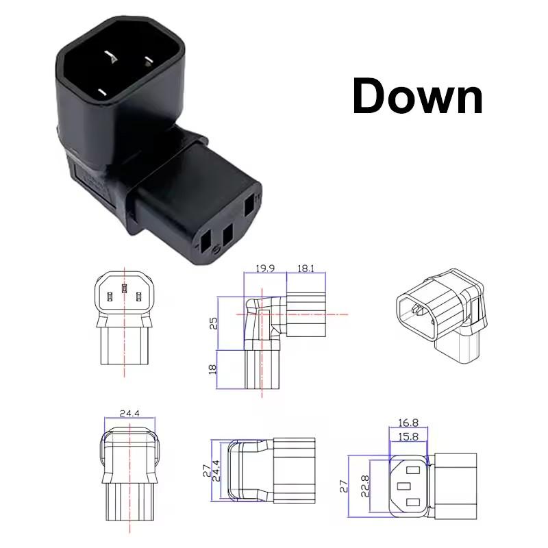 IEC 320 C14 to C13 Left Right Angle AC Adapter IEC 3Pole IEC 320 3pin Male to Female extend 90 Degree Down Up Angle AC converter