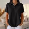 Women Tops Lapel Short Sleeve Buttons Half Placket Shirt Tops Pure Color Waffle Texture Regular Fit Casual Shirt Home Dates Versatile Wear