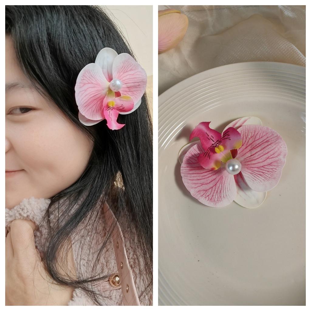 Artificial Orchid Flower Butterfly Hair Clips for Woman Girls Phalaenopsis Pearl Duckbill Hairgrips Hairpins Hair Accessories