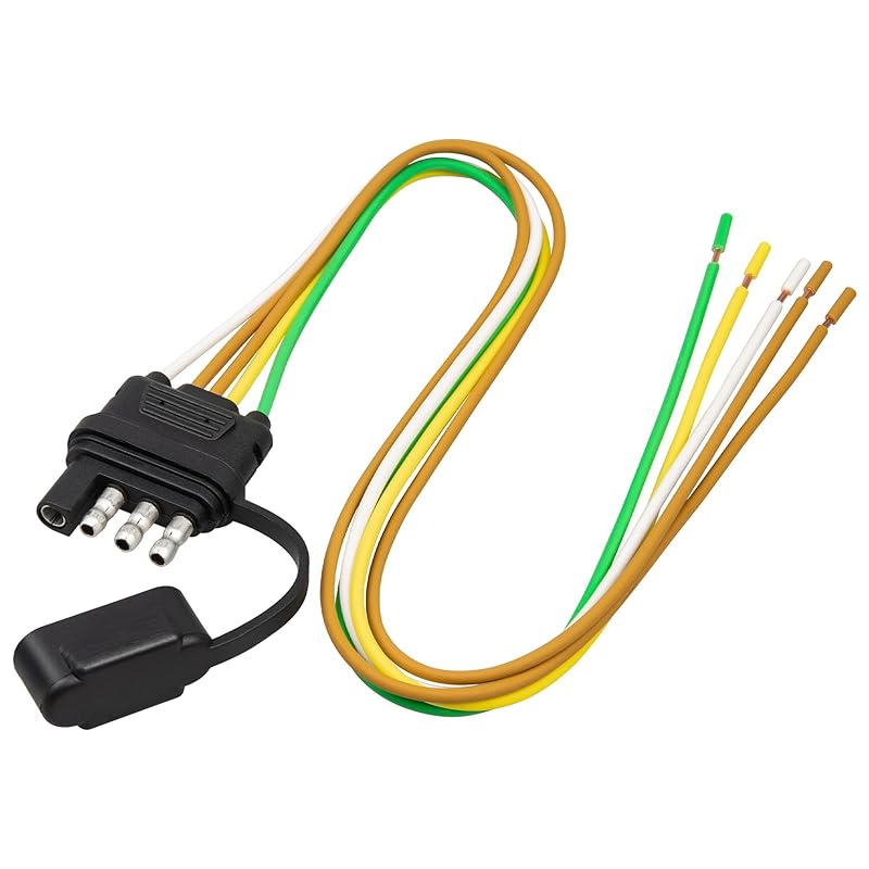 Oyviny 4-контактный 5-проводной жгут проводов для прицепа 18 дюймов, 16AWG чистая медь, жгут проводов для фонарей прицепа для переподключения коммунального оборудования, 4-контактный для задних фонарей с обеих сторон 18 Inch