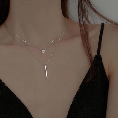 Silver Pendant Necklaces Geometric Square Necklace Simple Women Fashion
