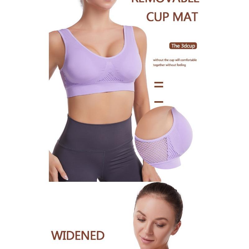 Plus Size Wireless Hollow Mesh Breathable Women Sports Bra For Yoga