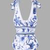 Sexy bikini one-piece swimsuit chiffon skirt round skirt shoulder V-neck swimsuit beach gathering conservative belly cover