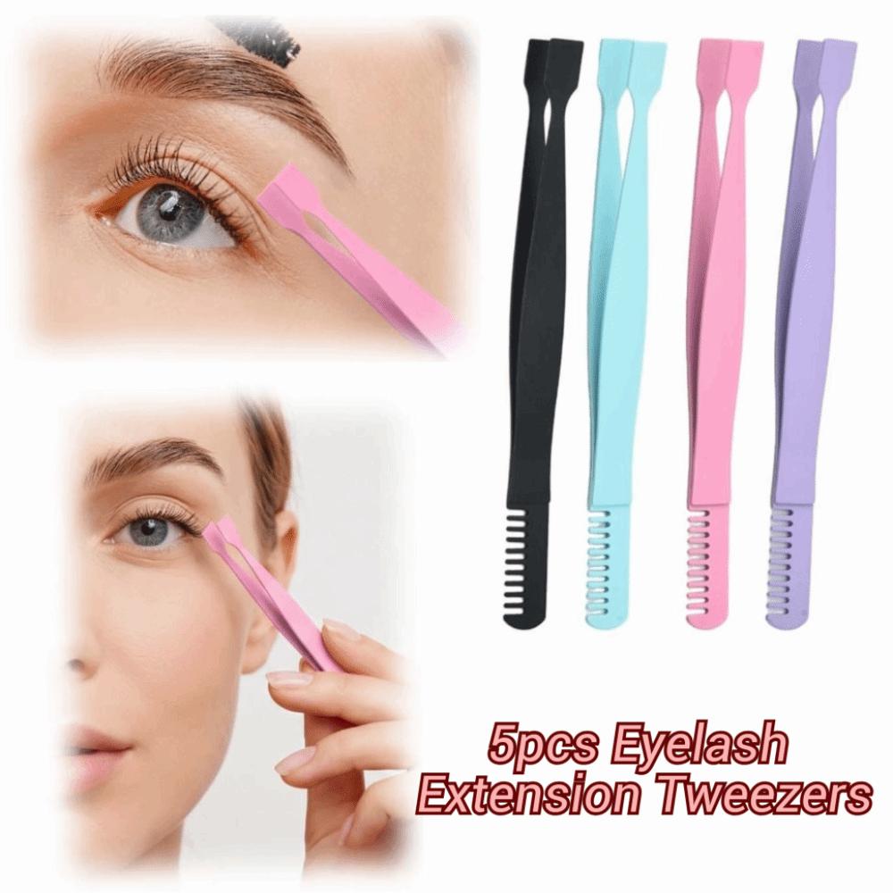 5pcs Flat Mouth Eyelash Extension Tweezers with Comb Lash Tweezers Women