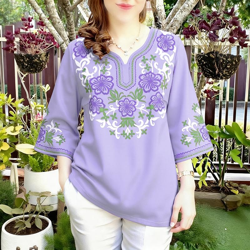 

ZANZEA Женская Свободная Повседневная Блузка с Цветочным Принтом и Рукавом 3/4 4XL фиолетовый