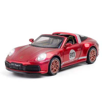 1/32 Scale Targa 4S 911 Diecast Car Model Toy, Pull Back Toy Vehicle with Sound and Light for Kids Toddler Boys Girls Gift Collection
