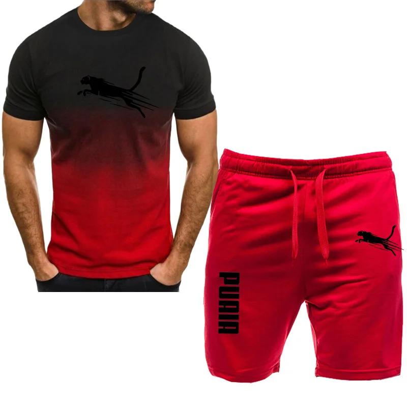 Men's Sports Set, Casual T-shirt Set and Running Shorts, Breathable, 2 Pieces, New 2024
