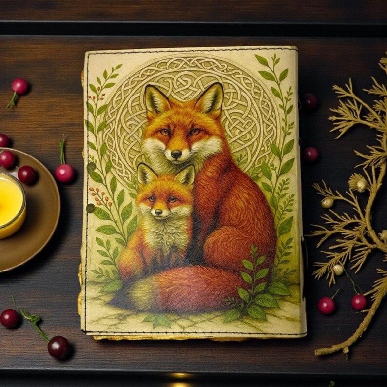 Fox Leather Journal: Large 200 Page Grimoire, Blank Book of Shadows