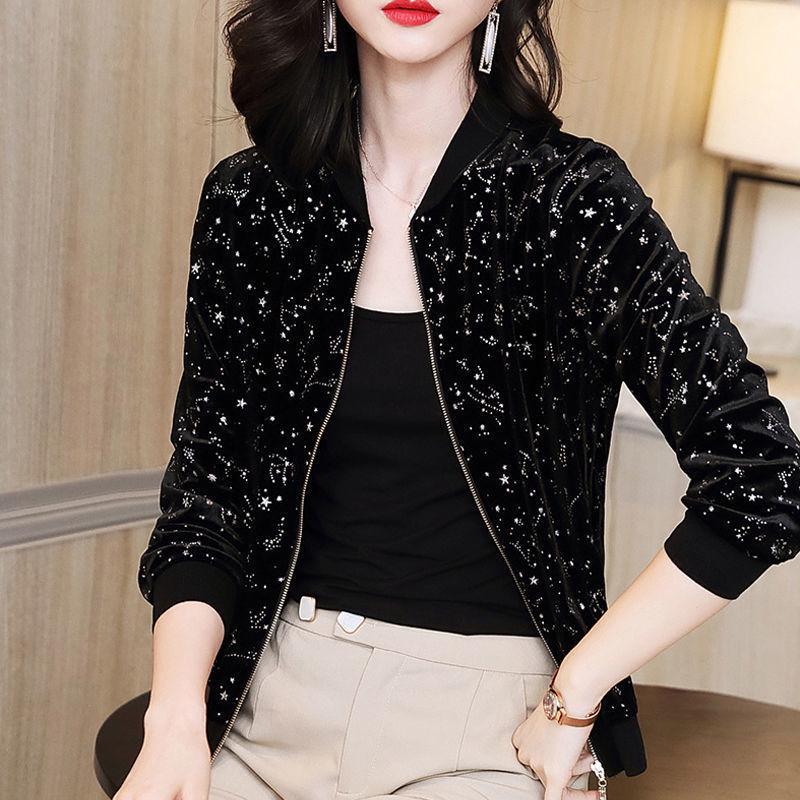 Women's Korean-Style Chiffon Sun Protection Jacket, Long Sleeve, Zipper, Printed, Loose Fit, Short Length