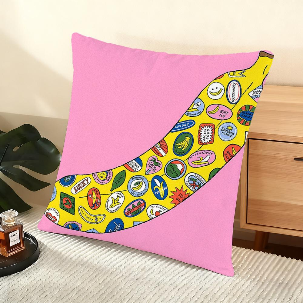 Cushion Cover Silky Short Plush Home Sofa Cushion Cover - Invisible Zipper Home Decoration Cute illustration art