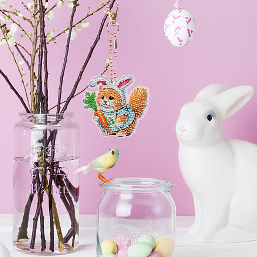 6Pcs Double Sided Special Shape Easter Animals Diamond Painting Keychain Rhinestone Painting Keychain Pendant for Party Supplies