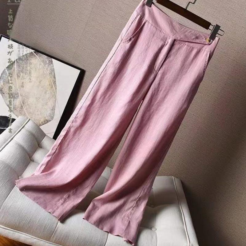 Bavlněné a lněné kalhoty s širokými nohavicemi Všestranné ležérní volné lněné kalhoty s rovnými nohavicemi