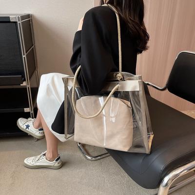 Bolsa PVC Transparente Impermeável de Grande Capacidade Mãe e Filho Bolsa Quadrada Pequena Portátil Bolsa de Ombro Versátil de Verão Bolsa Simples para Mulheres