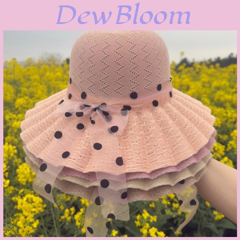 Straw Hat With Polka And Bow Design For Sun Protection Summer Beach Fashion