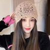 Women's Handmade Knitted Flower Hat Spring Autumn Thin Hollow Retro Literary Style Travel Baotou Stacking Cap