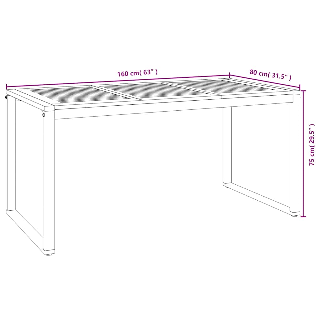 Garden Table with U-Shaped Legs, 160x80x75 Cm, Acacia