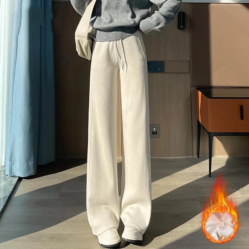 

Женские брюки палаццо Осень Зима Флис Свободные Фиолетовые Прямые Брюки Длина в пол Удобные Стильные Повседневные Брюки XXL белый