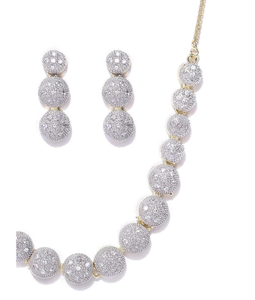 Jewellery Set for Women American Diamond Combo of Choker Necklace Set with Earrings, Bracelet and Ring for Girls and Women