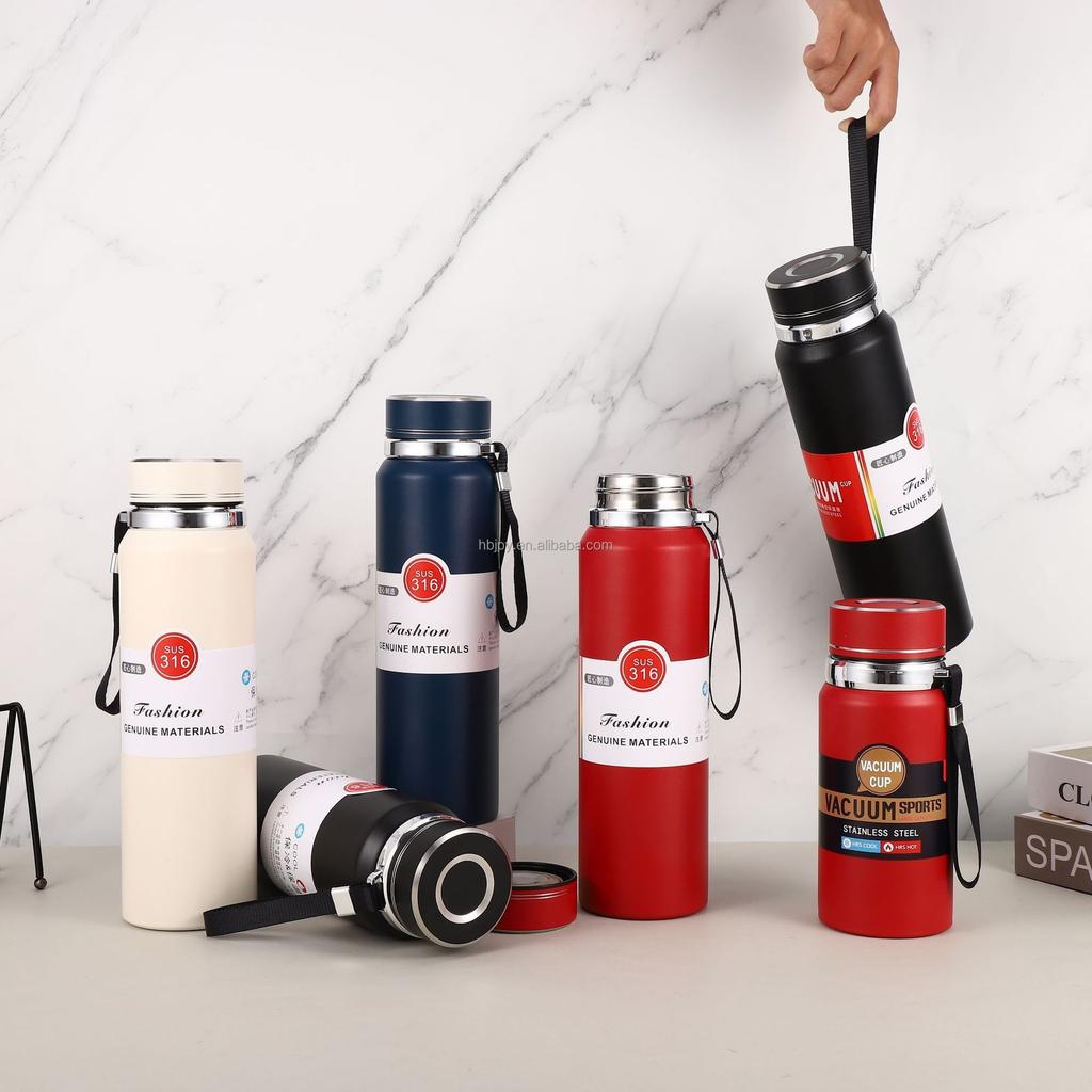 800ml 316 stainless steel large capacity outdoor travel vacuum insulated thermos cup water bottle flask with strap
