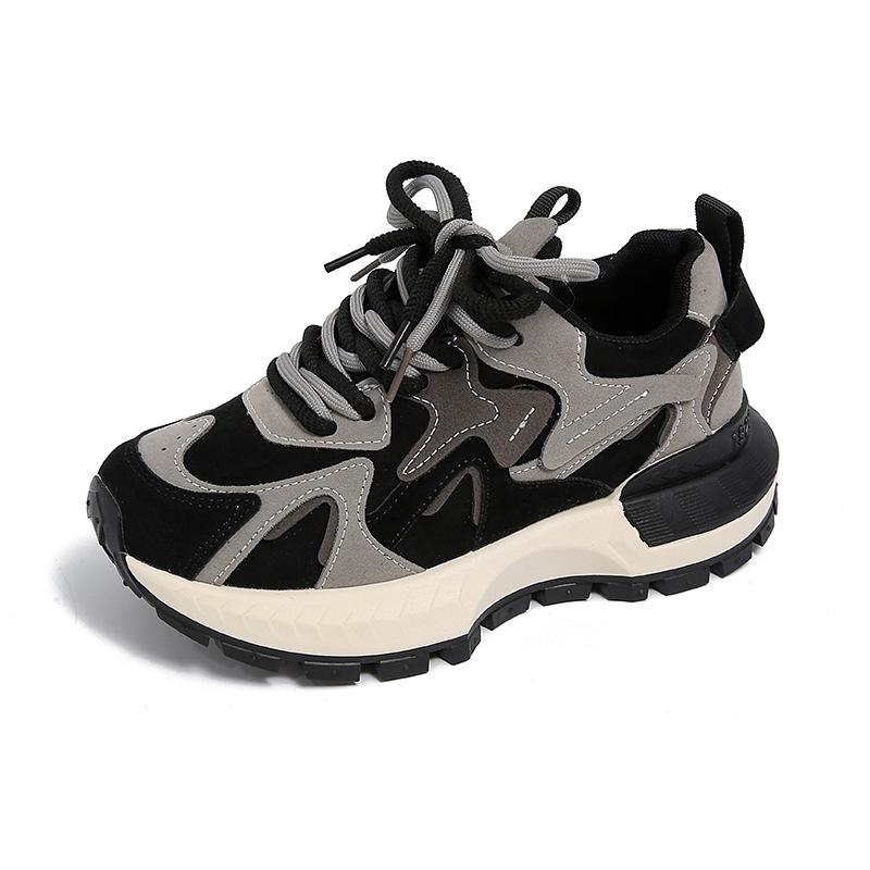 2026 new genuine leather Forrest Gump shoes color blocked high shoes versatile sports dad thick soled women's shoes