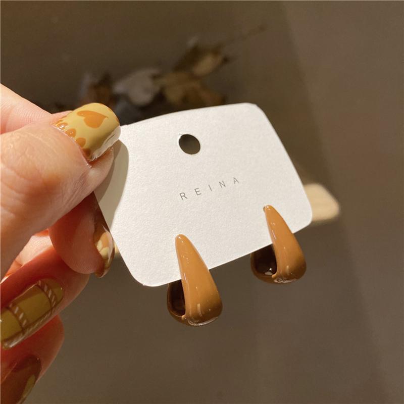 New Letter L U-Shaped Stud Earrings For Woman Irregular Statement Brown Geometric Metal Hook Valentine'S Day Gift