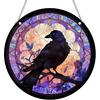 Crows Halloween Decor Reddish Purple Crow Stained Acrylic Window Hanging, Halloween Fall Horror Gothic Witchy Indoor Round Wall Art Decor Raven Gifts