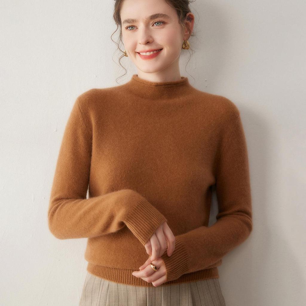 Soft & Cozy Double-Strand Thickened Baby Cashmere Pullover Sweater for Women - Half-High Neck Knit, Perfect for Autumn & Winter