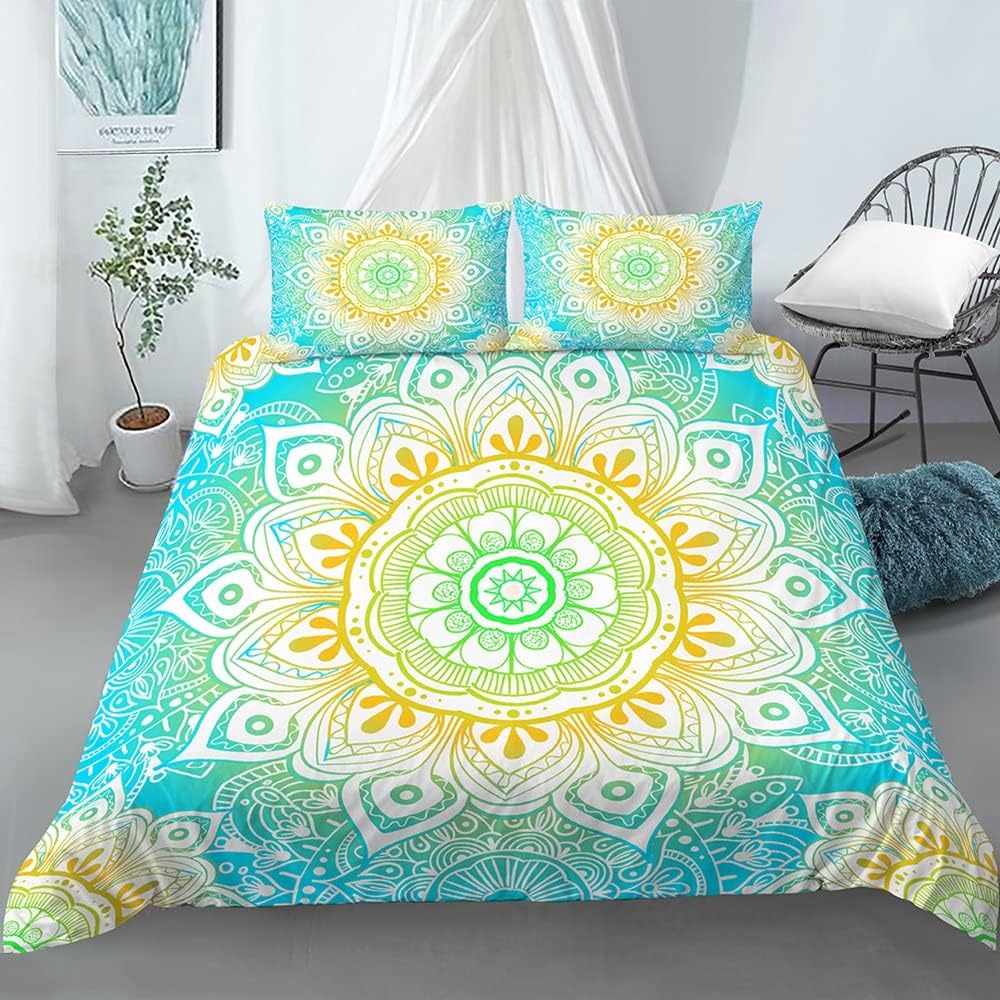 Bohemian Mandala Duvet Cover Set, Colorful Galaxy Comforter Cover Boho Chic Hippie Floral Exotic Bedding Set With 2 Pillow Case