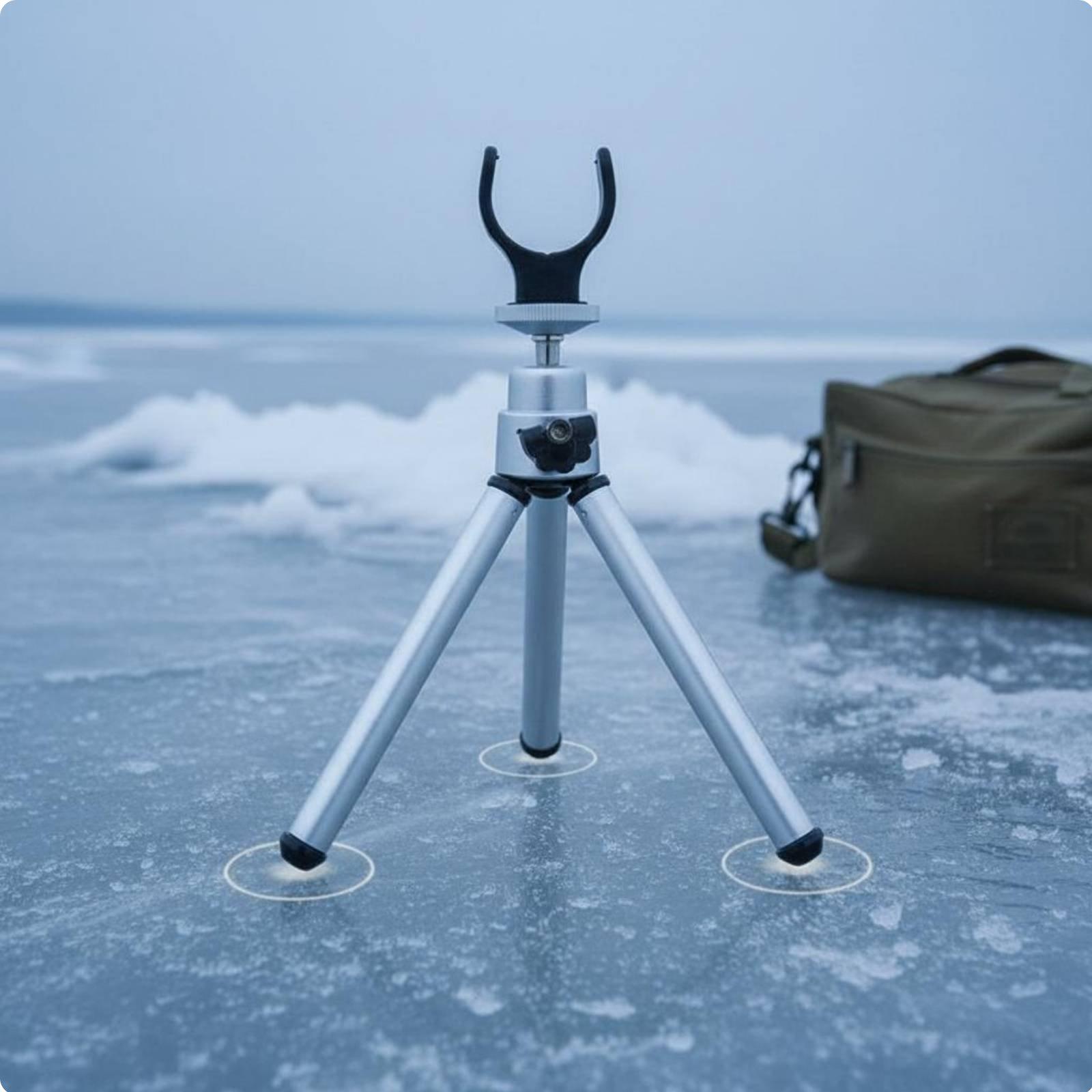 Ice Fishing Rod Tripod Portable Ice Fishing Rod Rest Foldable Pole Bracket 360° Rotating Head