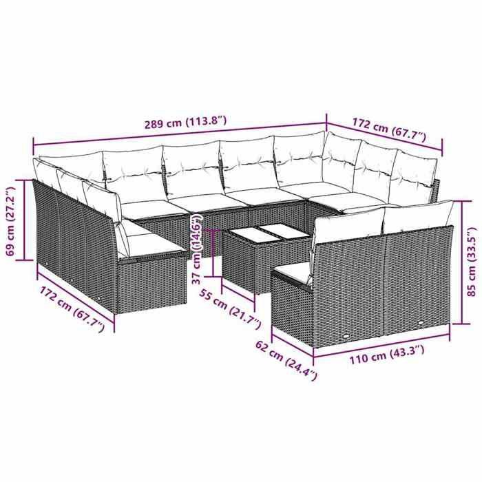 VidaXL Garden Lounge Set with Cushions 13 Pcs, Patio Sofas, Outdoor Furniture Set, Modern, Beige 3218388