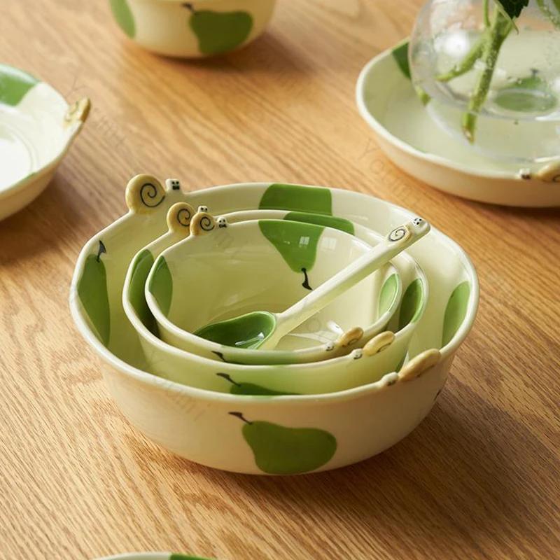 Assiette en Céramique Créative et Adorable pour Fruits, Luxe pour Restaurant, Bols Délicieux pour Ramen, Petit-déjeuner, Bol pour Avoine, Yaourt, Vaisselle Exquise