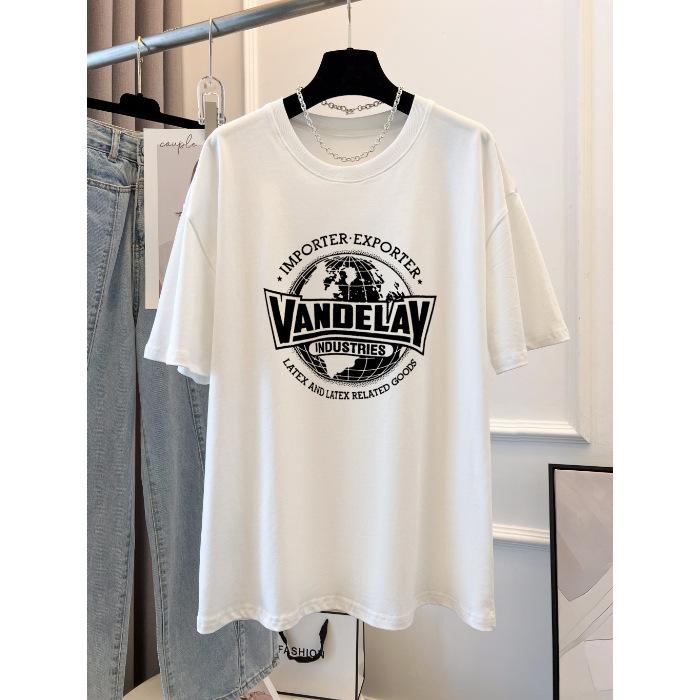 

Хлопковая футболка с принтом, летняя, с коротким рукавом, женская, свободного кроя S белый