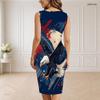 Women Plus Size V Neck Sleeveless Printed Bodycon Midi Dress Red Blue Star Pattern