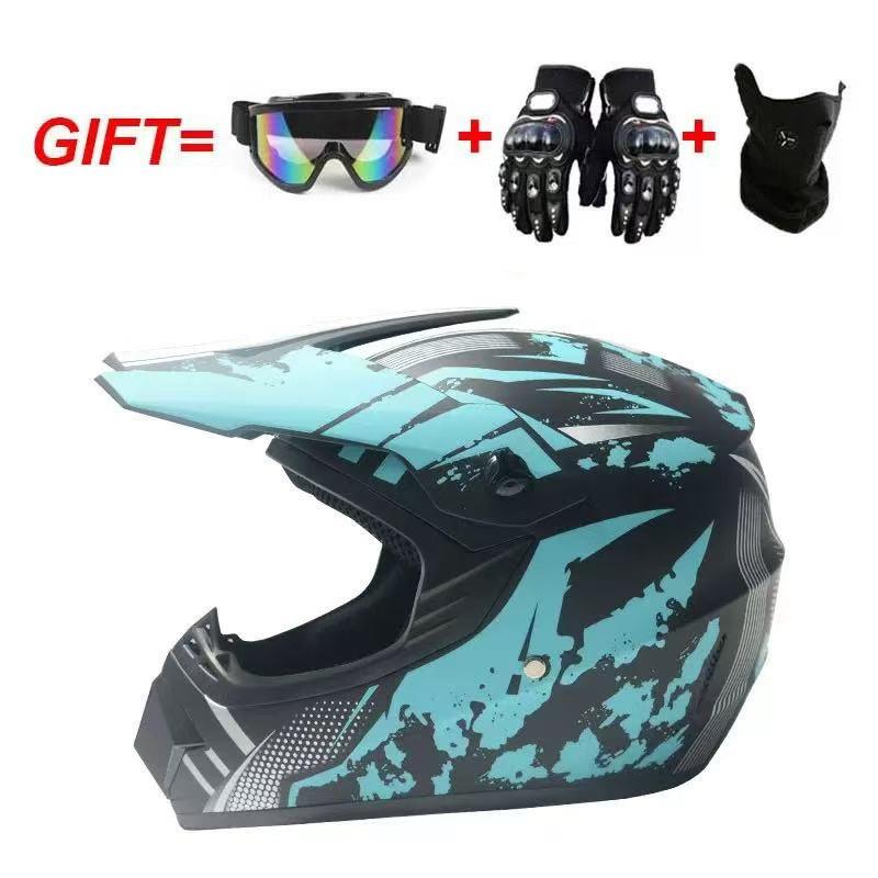 Full Face Motorcycle ATV Dirt Bike Karting Helmet ABS Universal Seasonal Riding Gear With Visor Mask Gloves
