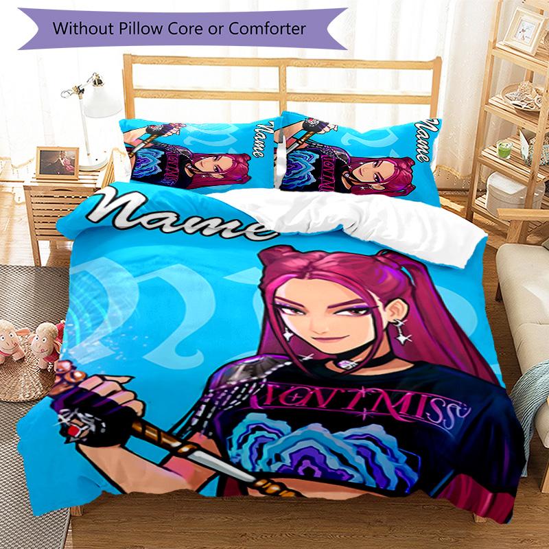 3pcs KPop Demon Hunters16 Cover Set - Personalized Name, HD Printed Bedding with 1 Cover and 2 Pillowcases - Perfect for Home Decor, Easy Care