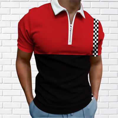 Koszula męska Polo Casual Zamek Krótki rękaw Moda Casual Zamek Lato Wiosna Regular Fit 3D Dwukolorowy nadruk łączenia Koszula