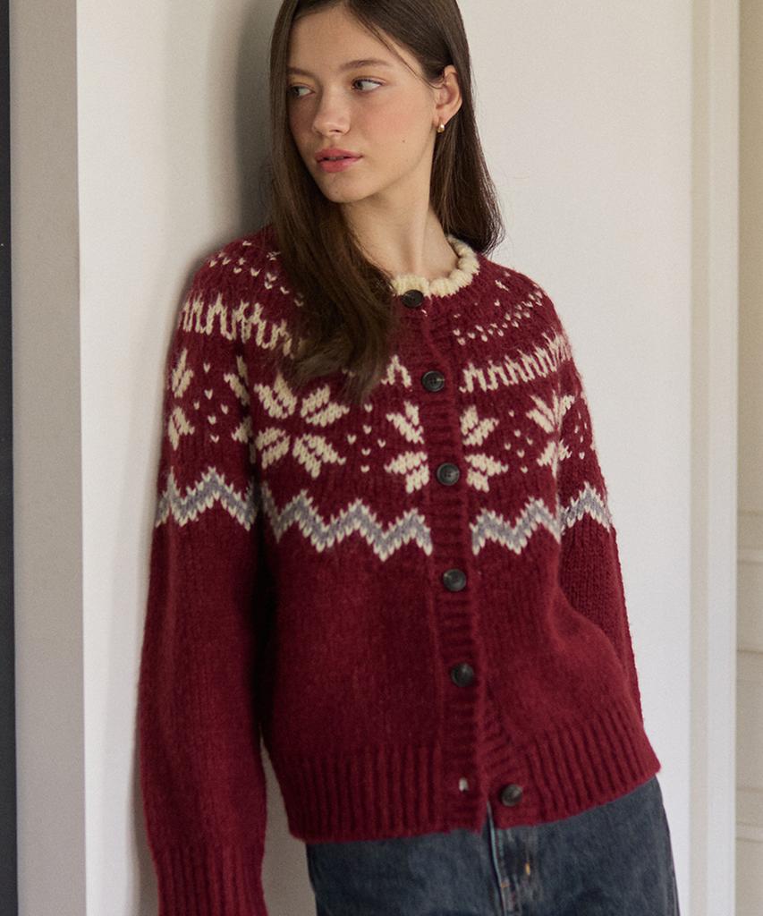 OURHOPE Flurry Alpaca Wool Nordic Cardigan - Red