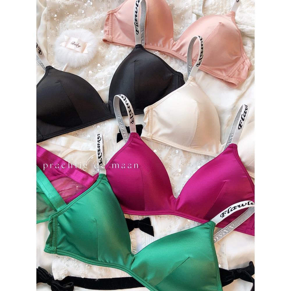 Ice Silk Comfort Underwear Set Women Sexy Deep V Push Up Bra Set Shoulder Strap Letters Adjustable Brassiere and Lace Panties