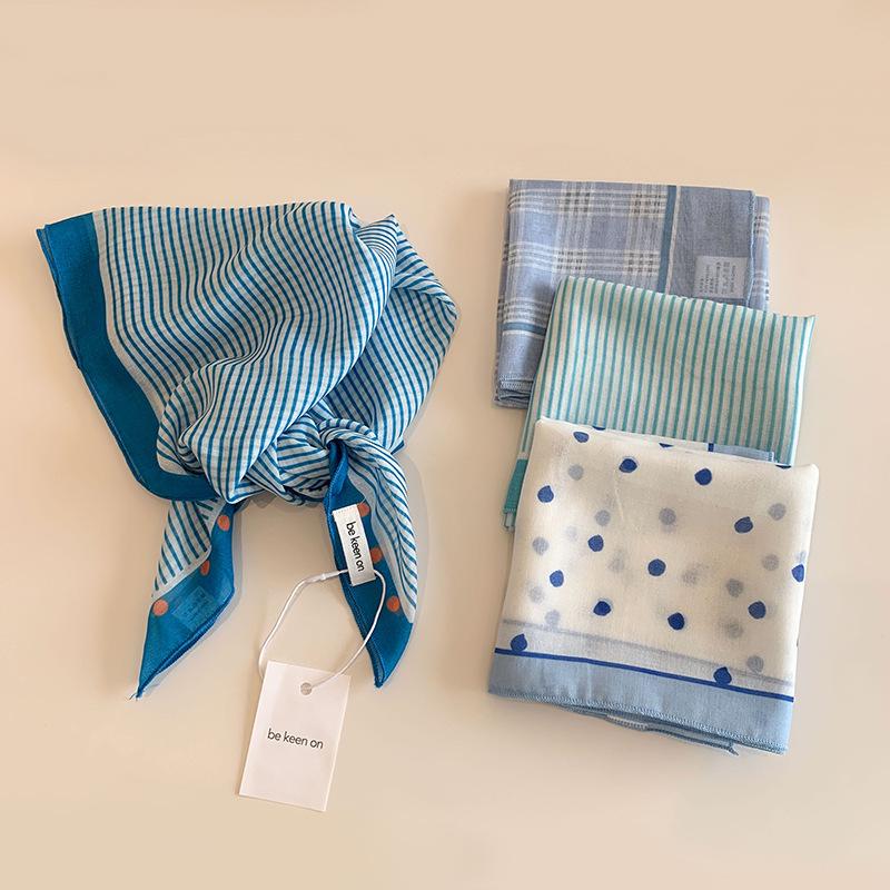 Blue Women's Headscarf: New Spring/Summer Style, High-End Feel, Breathable, Versatile, Trendy Triangle Scarf.