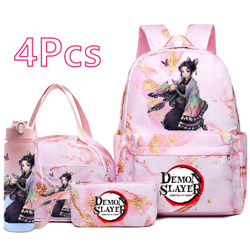 4ks/sada Anime Demon Slayer Tištěný Batoh Kabelka Pouzdro na tužky 750ml Láhev na vodu pro Dospívajícího Chlapce Dívku Školní taška Velkokapacitní Vodotěsná Taška na knihy