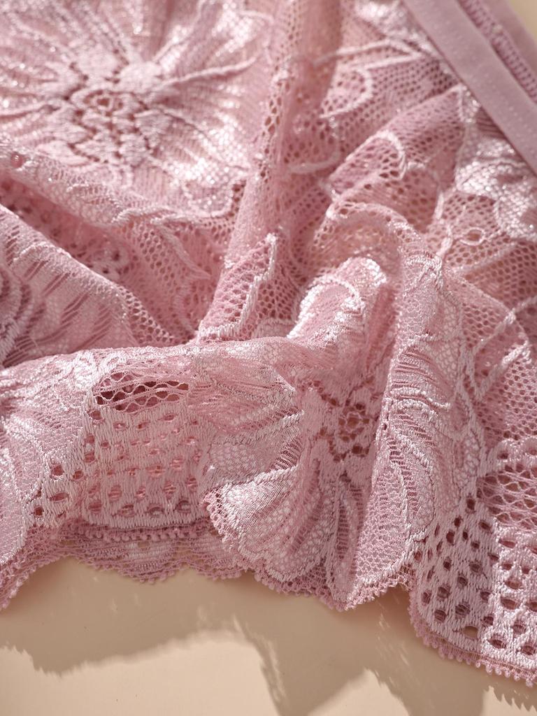 5PCS Women Floral Lace Panties Sexy Perspective Underwear Low Waist Solid Underpants Breathable Intimates Female Lingerie M-XL