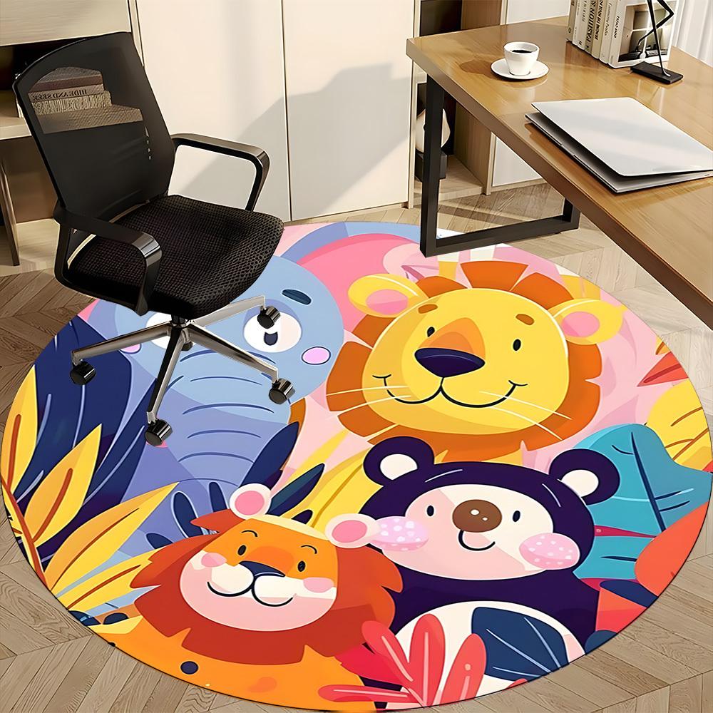 1PC Zoo Safari Office Round Area Rug, Indoor Mat Suitable ForOffice, Under Office Chairs Bedroom Living Room Home Decor, Room Deco, D031