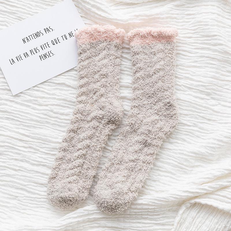 Women's Coral Fleece Mid-Calf Wool Socks for Autumn & Winter - Cozy Cable Knit, Home and Sleep Socks