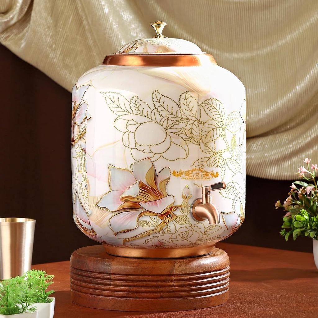 Copper Water Dispenser – 4 Litres | Meena Gold Finish | Handmade Copper Matka for Home & Office