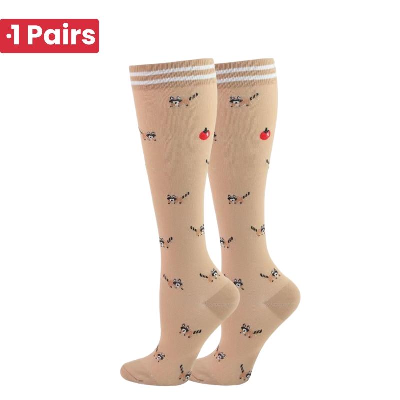 1 Pair Cute Cat Compression Socks Knee High 20-30 Mmhg Fit Medical Edema Diabetes Varicose Veins Running Sports Socks