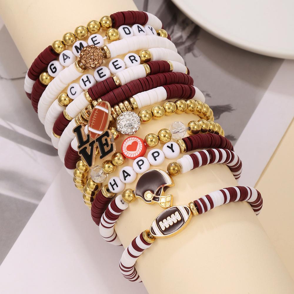 New Rugby Jewelry, New Design Soft Pottery Handmade Letter Beaded Stacked Multi-color Combination Bracelet