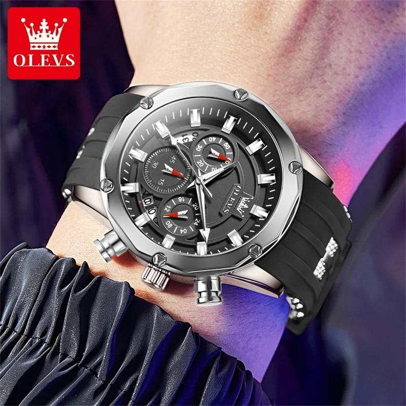 OLEVS Ceas sport cu cuarț pentru bărbați, 45 mm, cadran mare, cronograf, ceas de mână pentru bărbați, impermeabil, luminos, curea din silicon