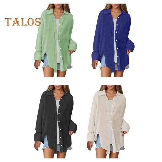 Damskjorta Krage Långärmad Knappar Sprund Skjorttoppar Enfärgad Lös passform Lättskött Skrynklig skjorta