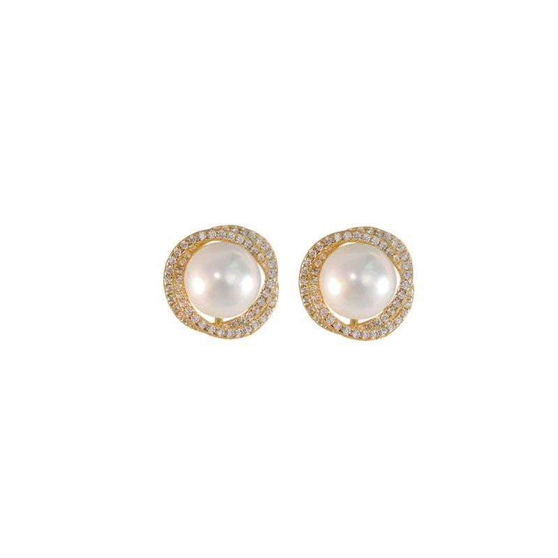 Sweet Geometry Imitation Pearl Crystal Twist Stud Earrings for Women Temperament Simple Korean Jewelry Christmas Girl